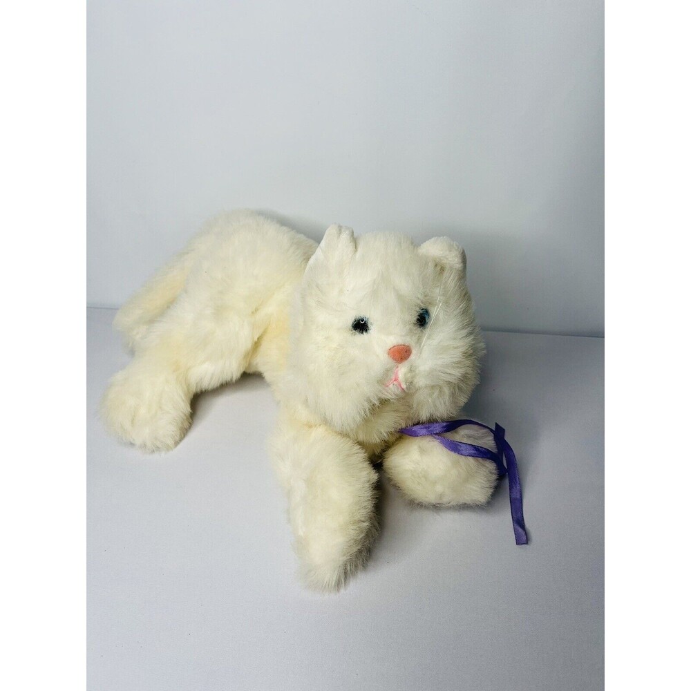 Vintage Prestige Toy Corp Kitty Car  Plush Bow Neck Purple Cute Blue Eyes Soft